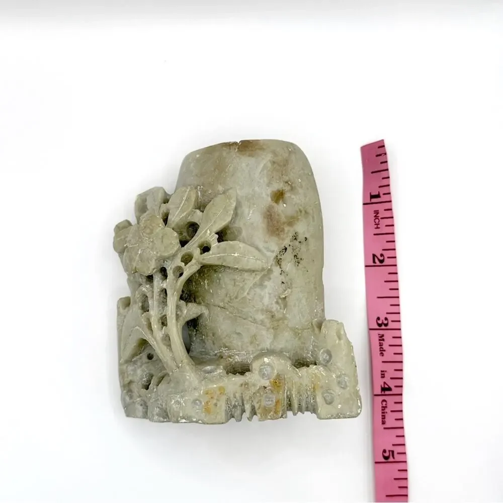 Vintage Chinese Soapstone Carved Floral Miniature Pen Holder Bud Vase home decor